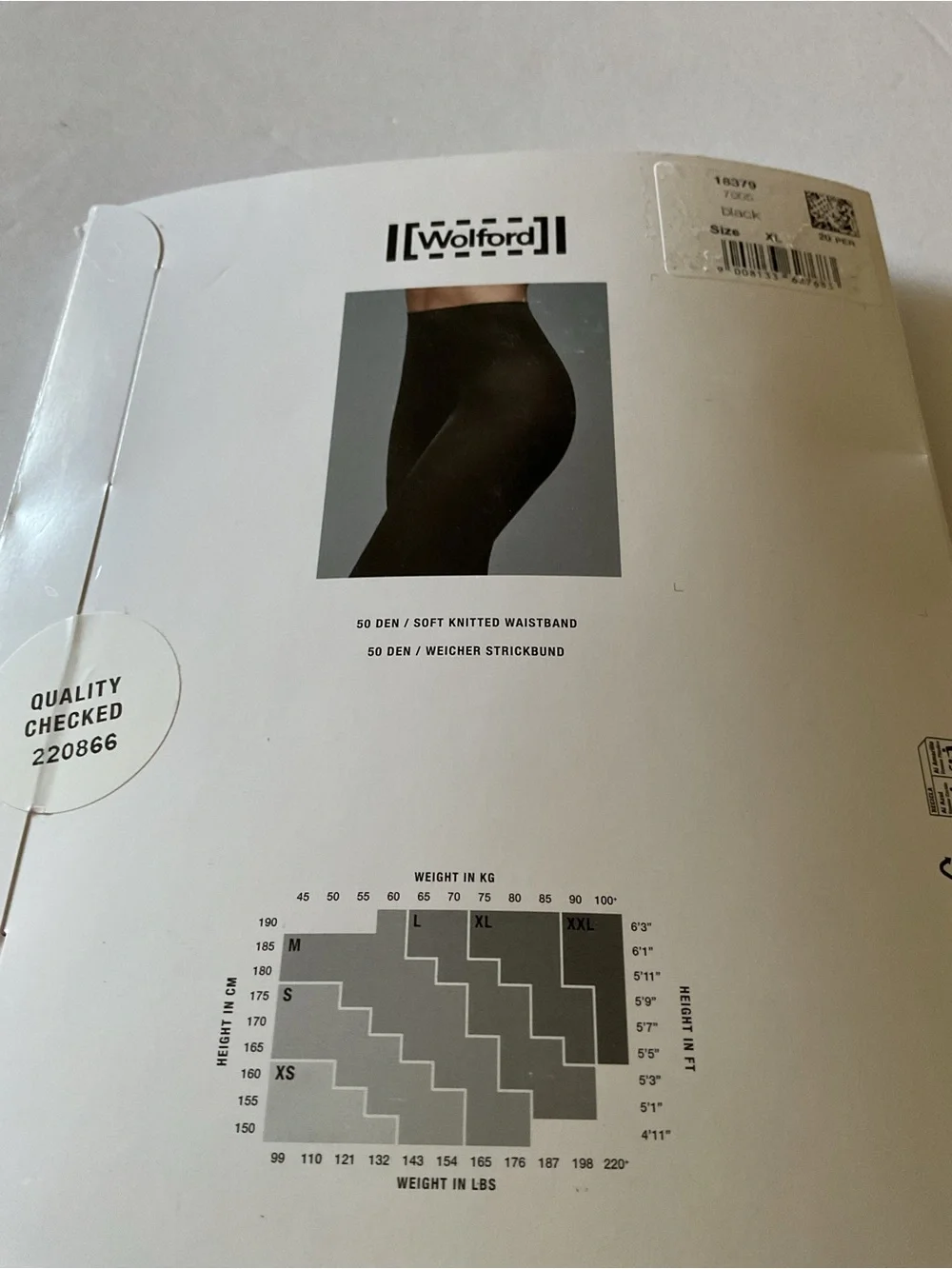 WOLFORD 18379 SATIN OPAQUE 50 TIGHTS BLACK SIZE XL
